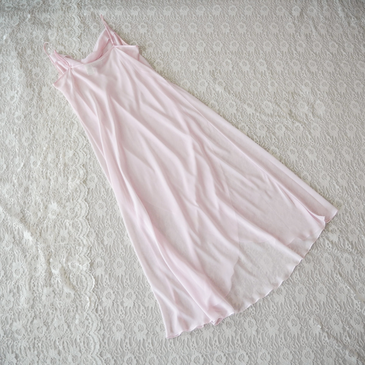 Delicates Pink Chiffon Beaded Slip Dress | Y2K | Large