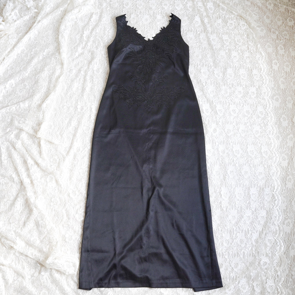 CDC Black Beaded Deep V Evening Gown