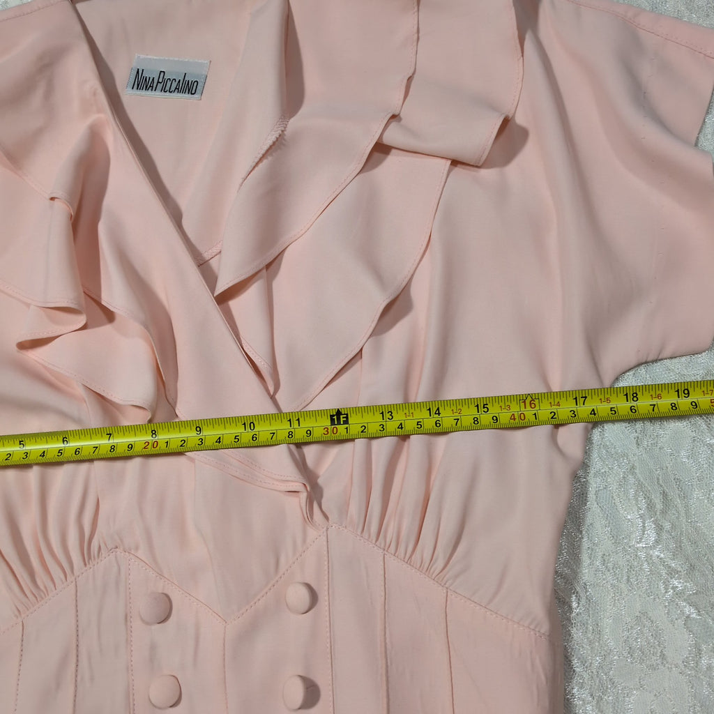 Nina Piccalino Blush Pink Ruffle Midi Dress | Vintage | Size Small
