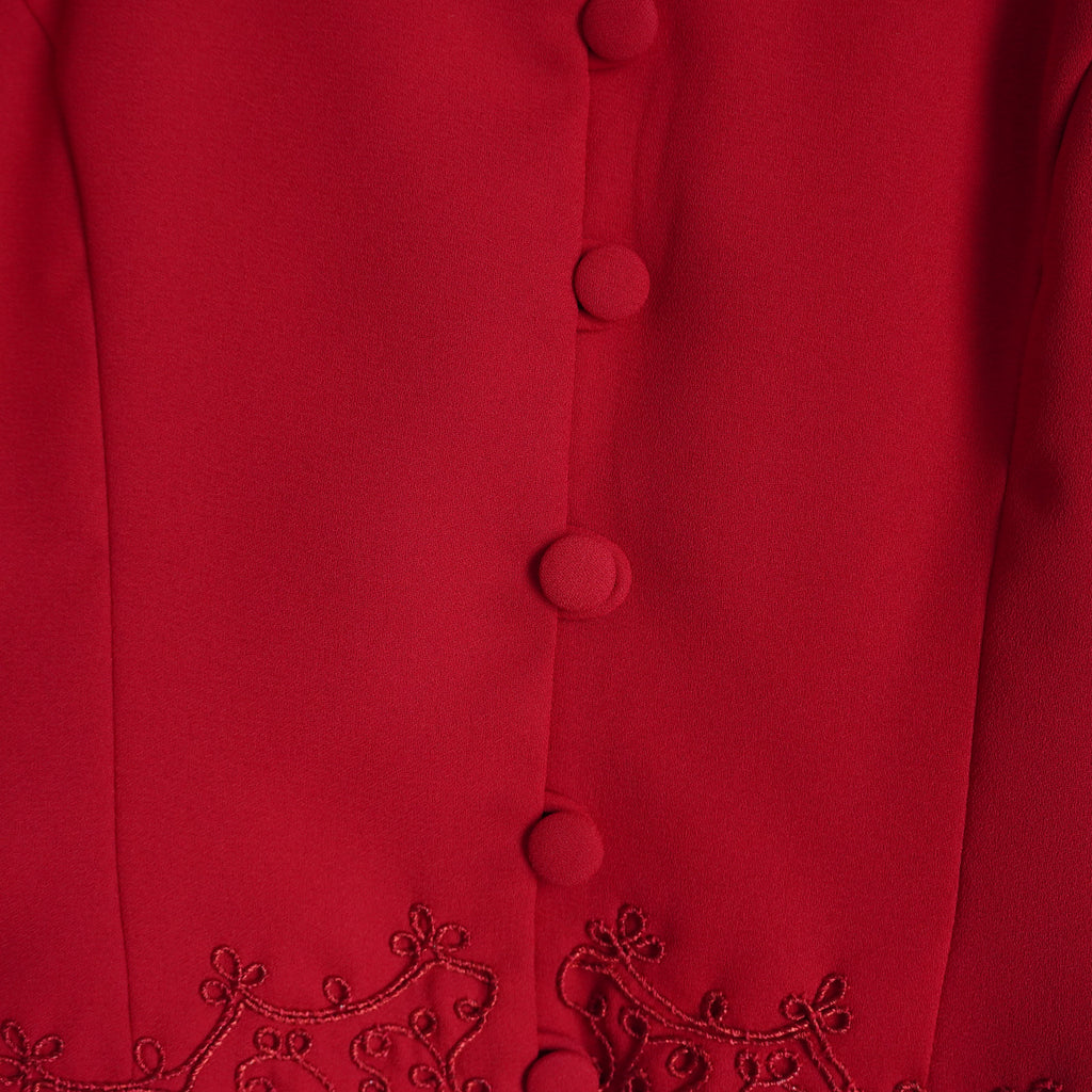 Vintage Karin Stevens Red Embroidered Cropped Jacket Blazer Size 6