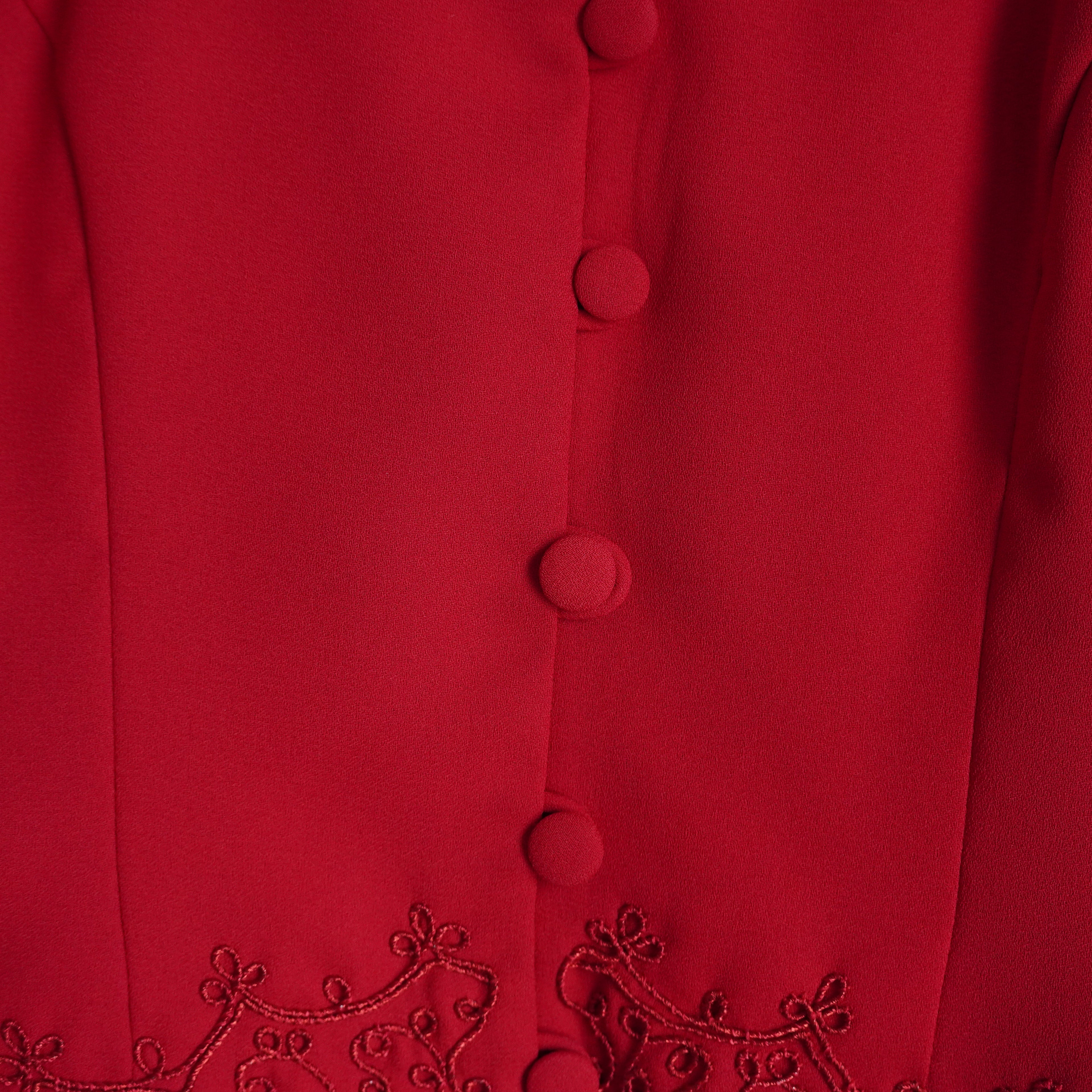 Vintage Karin Stevens Red Embroidered Cropped Jacket Blazer Size 6