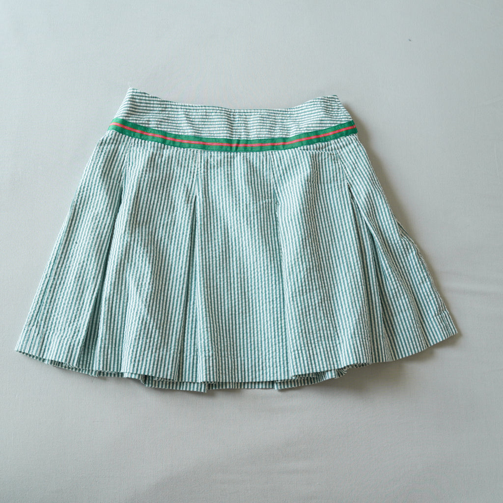 Vintage Y2K Express Seersucker Pleated Mini Skirt | Green Stripe | Size 2 | Made in USA