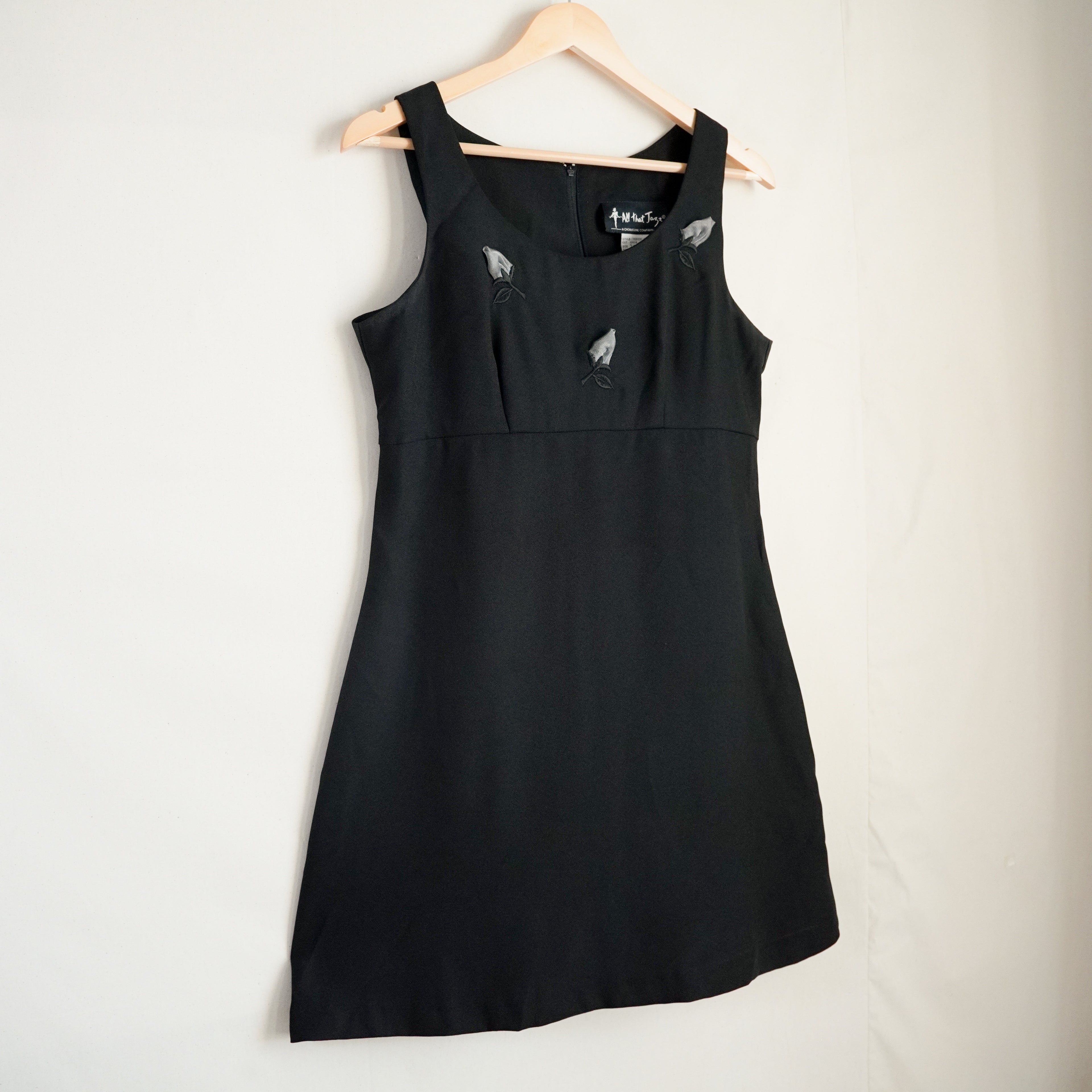 All That Jazz Black Rose Appliqué Mini Dress | Vintage | Size 7/8