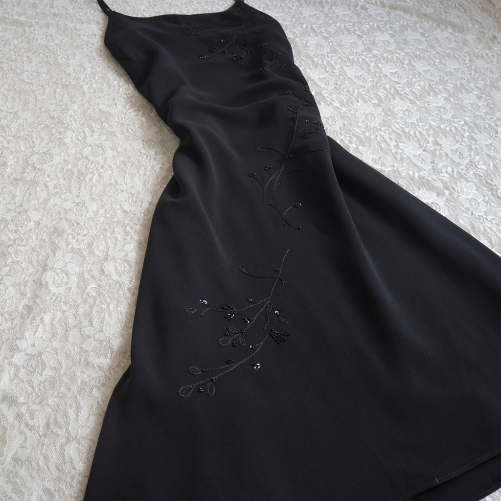 Jones New York Dress Black Beaded Midi Dress | Vintage |Size 12