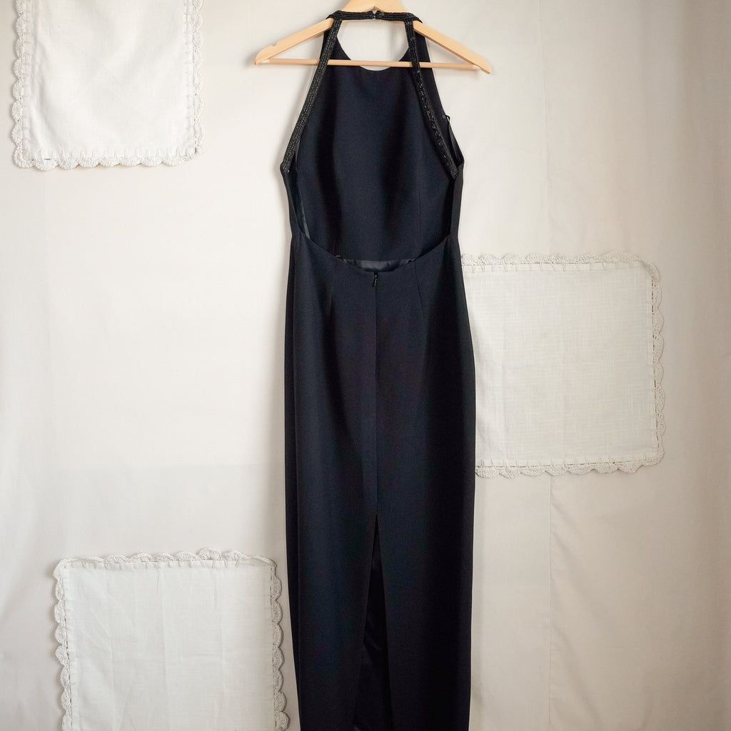 Caché Black Beaded Halter Evening Gown | Y2K | Size 8