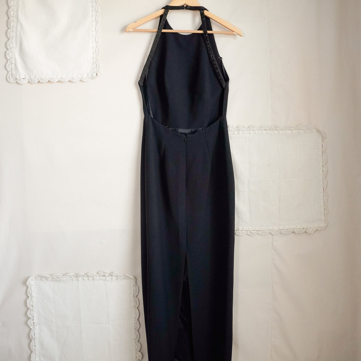 Caché Black Beaded Halter Evening Gown | Y2K | Size 8