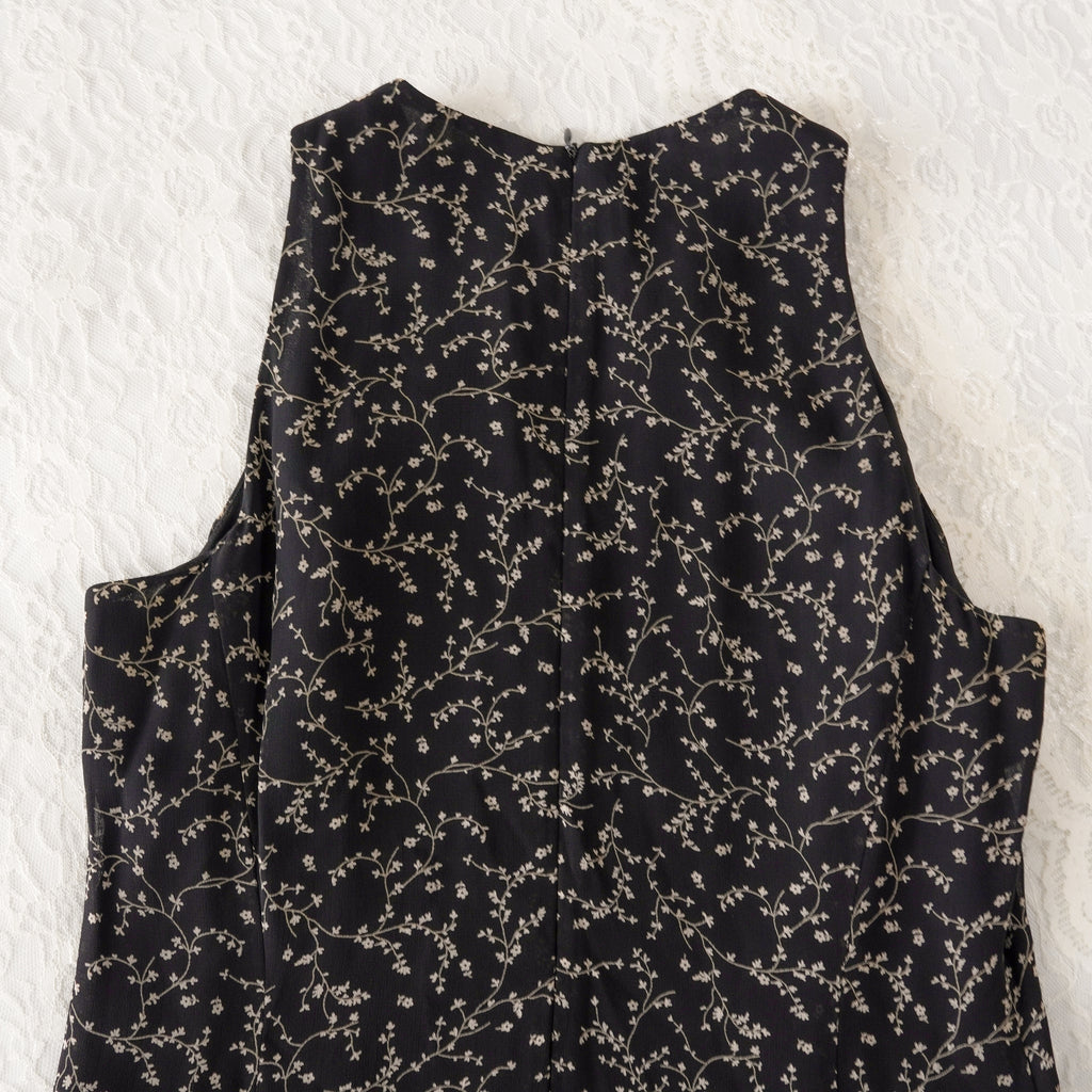 Vintage 90s Jones New York Black Floral Midi Dress | Vintage | 12P