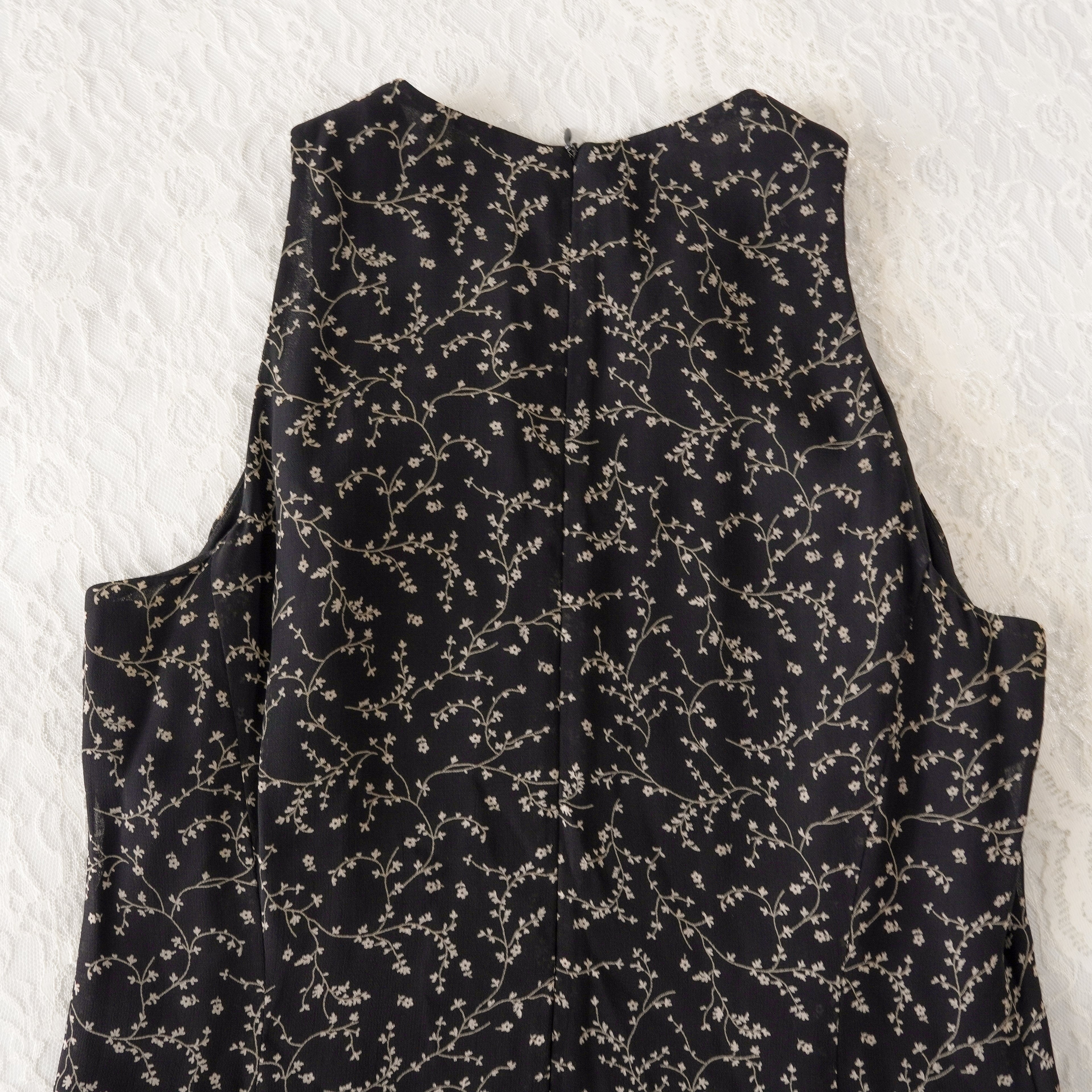 Vintage 90s Jones New York Black Floral Midi Dress | Vintage | 12P