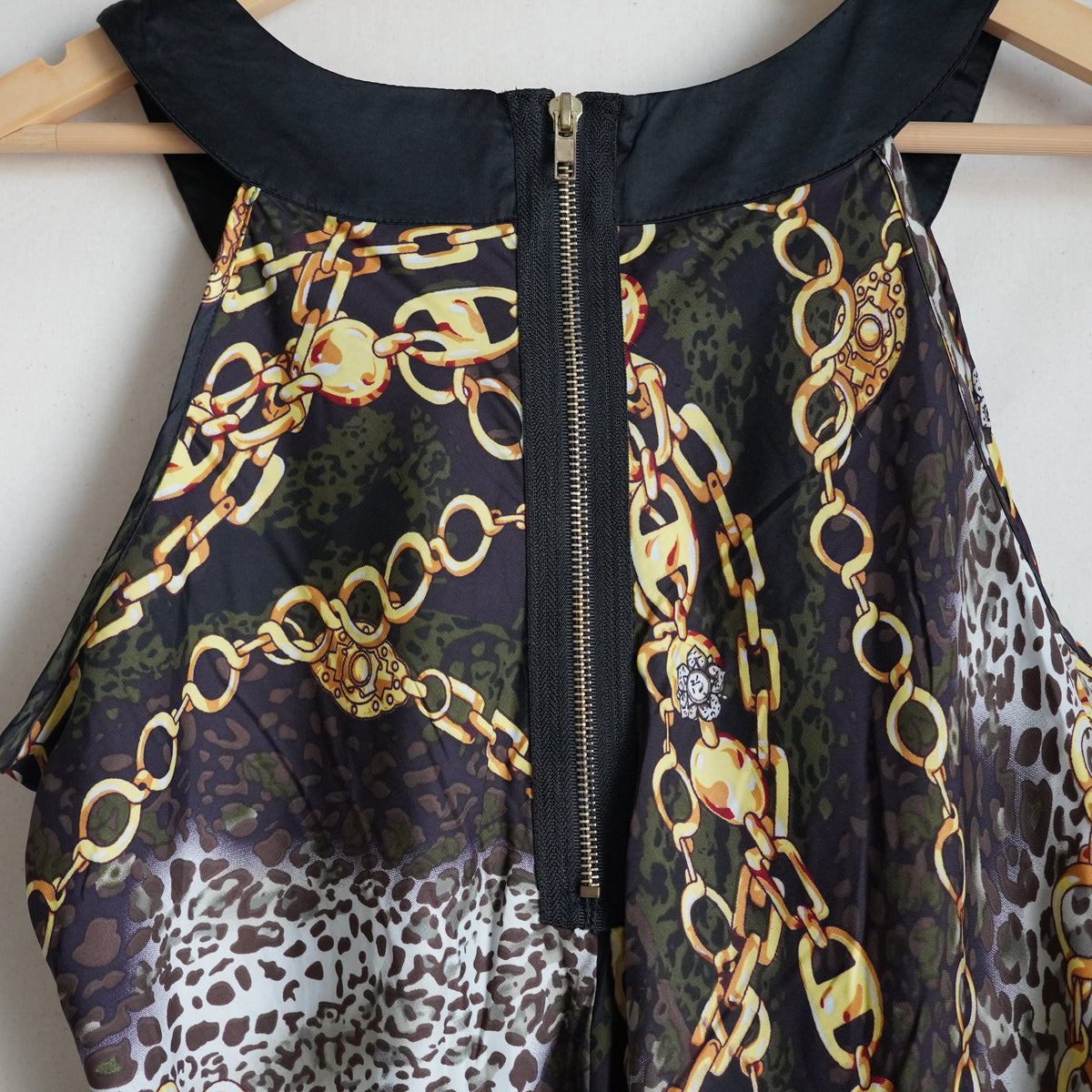 ECI New York Animal Print Gold Chain Jeweled Neck Top | Y2K | Size M