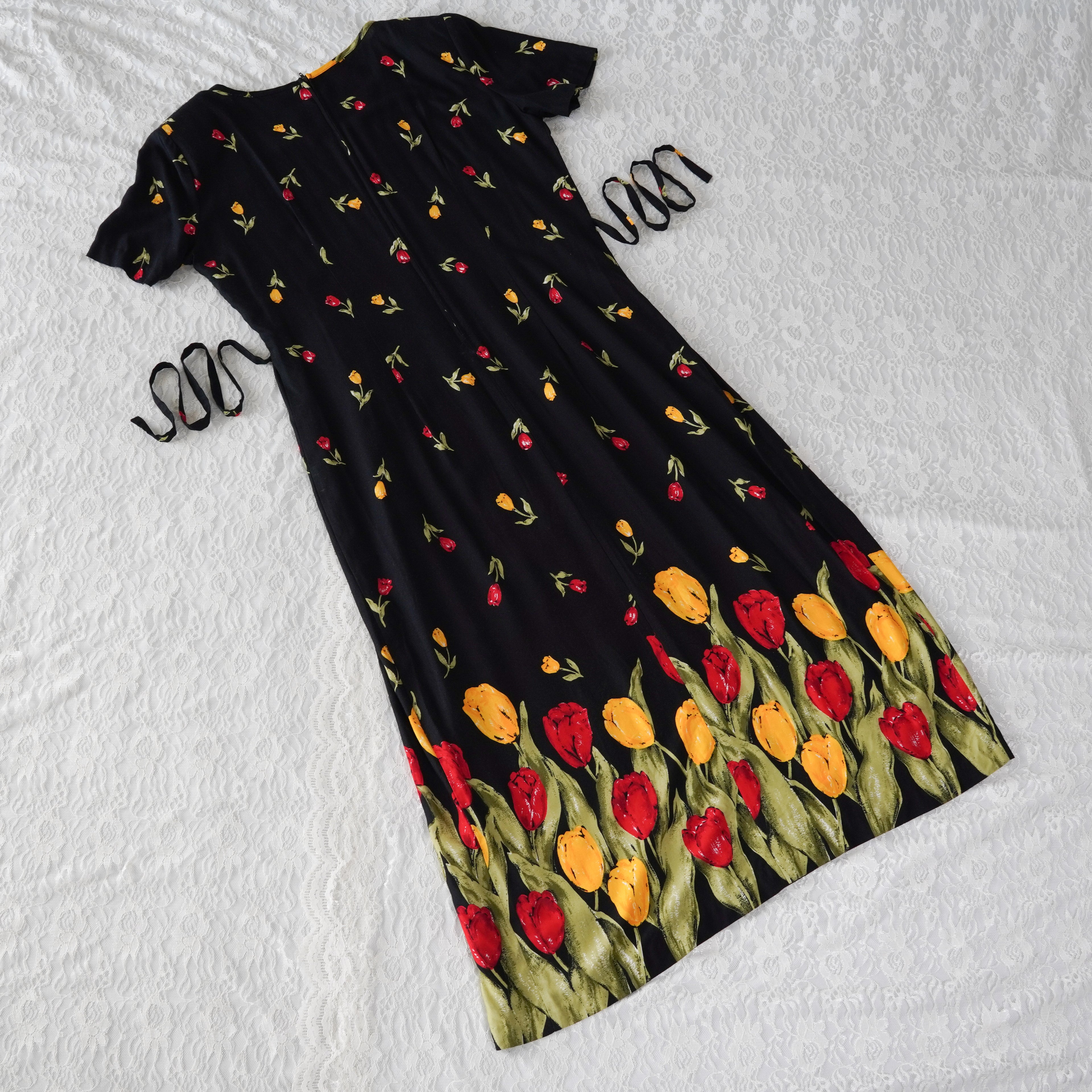 Molly Malloy Black Tulip Floral Maxi Dress | Size 14