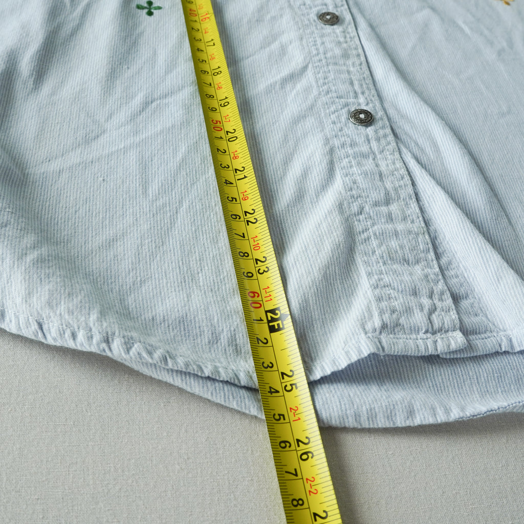 Vintage 90s New Directions Embroidered Patchwork Denim Collar Button-Up Shirt | Medium