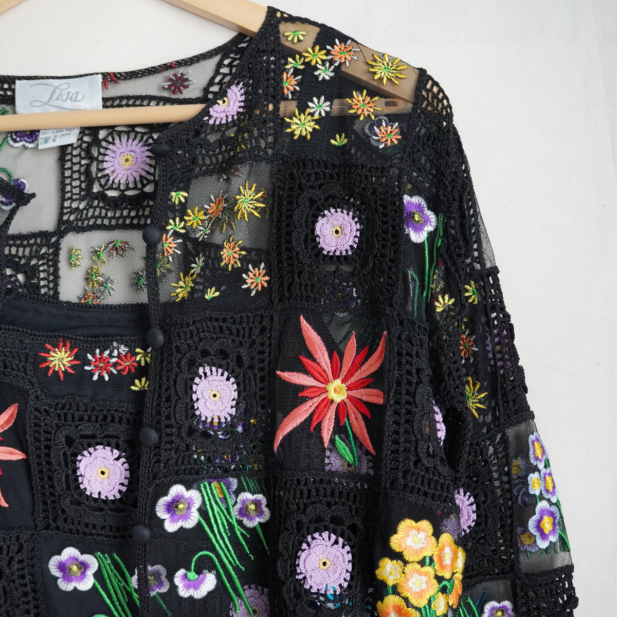 Lisa Crochet Floral Embroidered Cardigan & Tank Top Set | Vintage | Size S