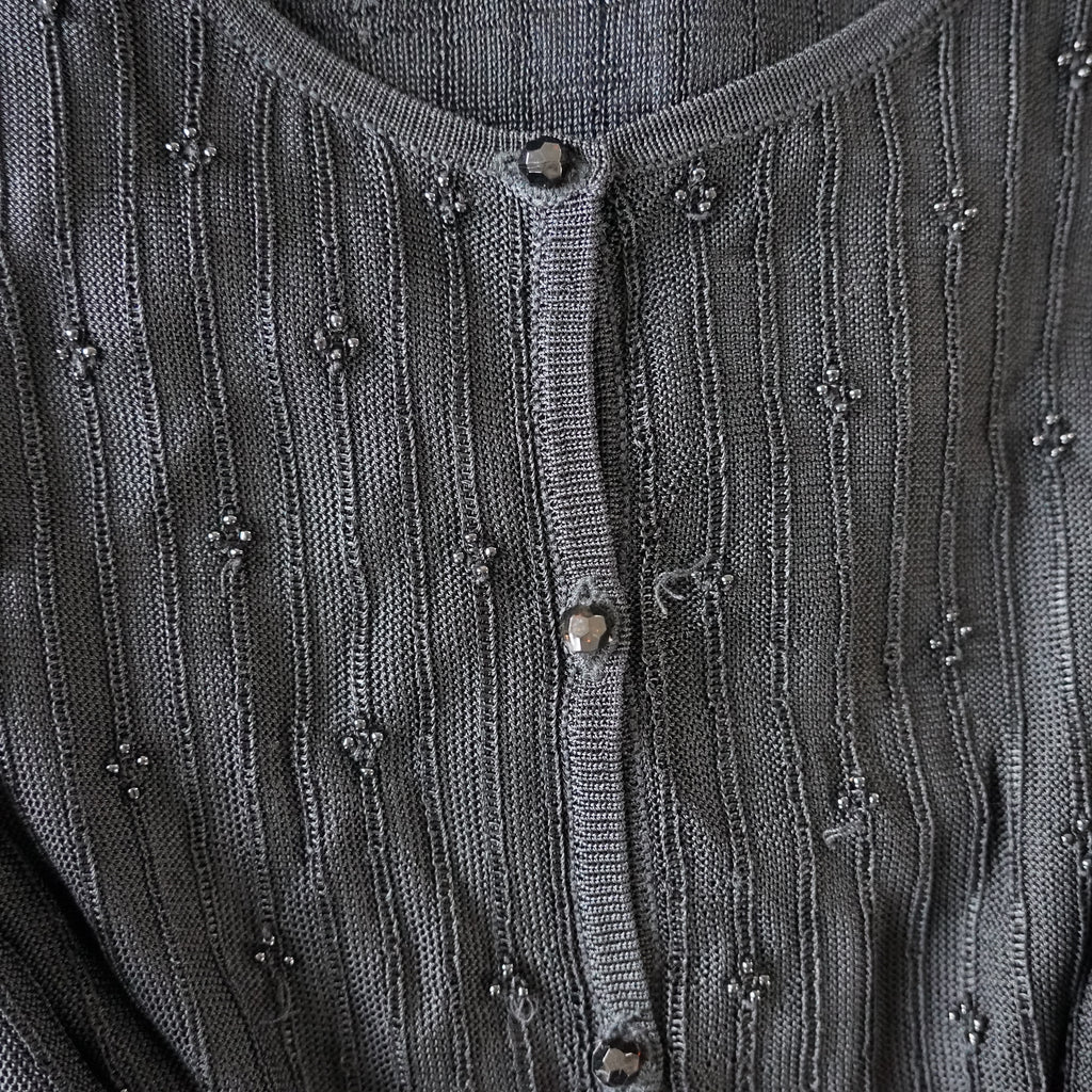 Valerie Stevens Beaded Pointelle Cardigan | Vintage | Small