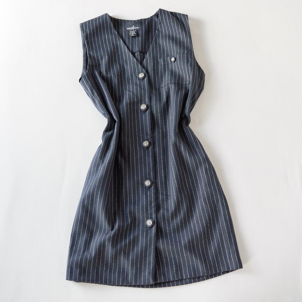 Positive Attitude Pinstripe Button Front Dress | Vintage | 12 Petite