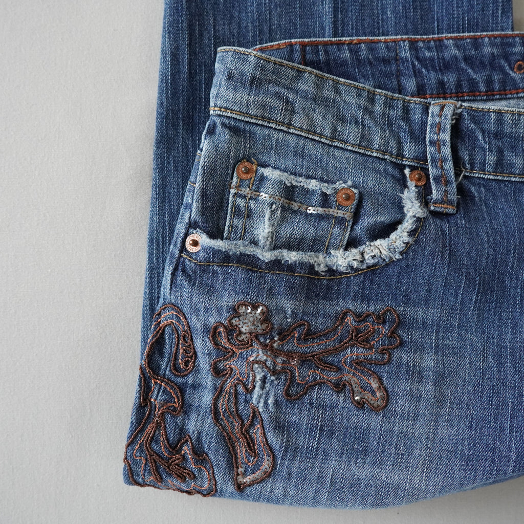 American Eagle Embroidered Sequin Low Rise Bootcut Jeans | Y2K |Size 6