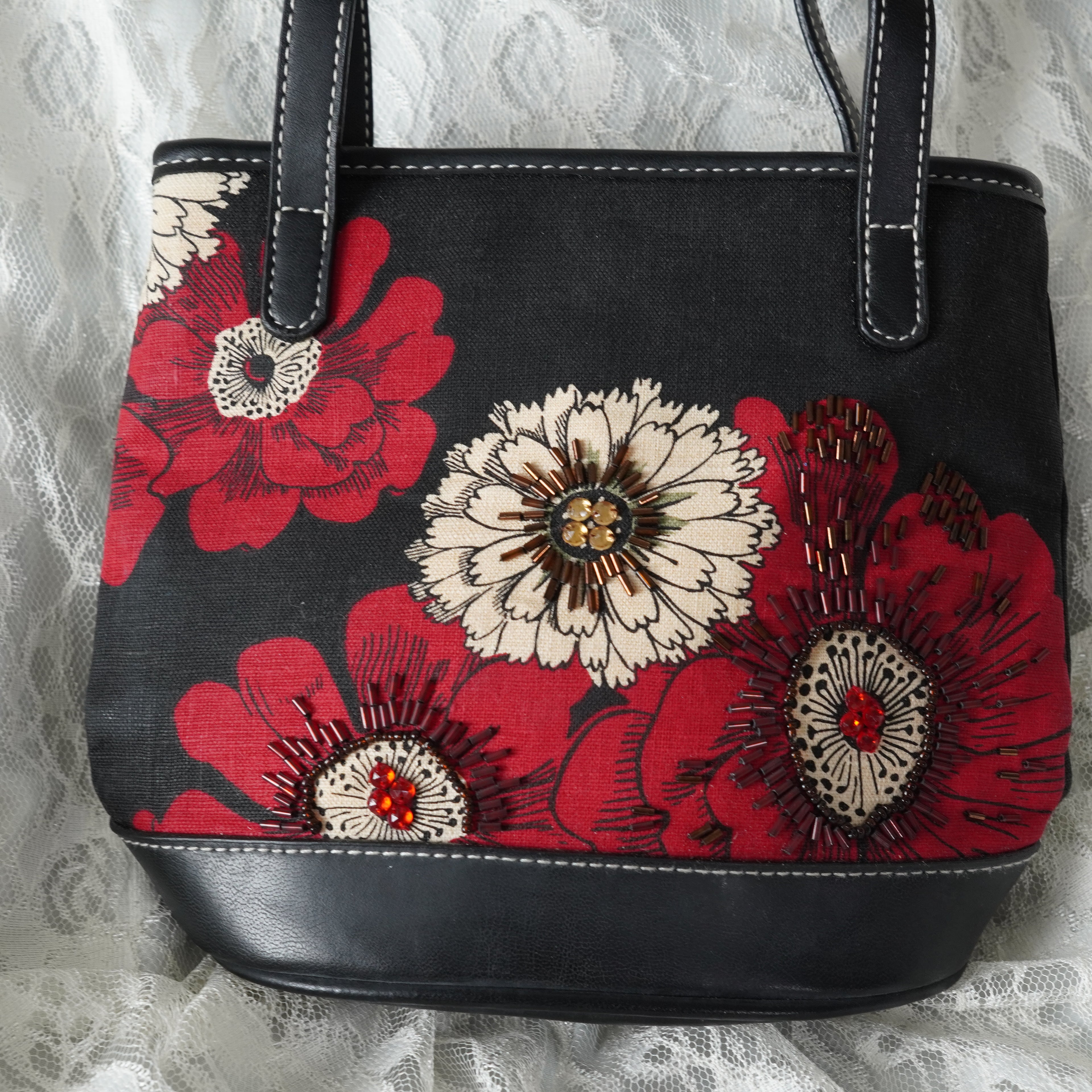 Liz Claiborne Floral Beaded Shoulder Bag