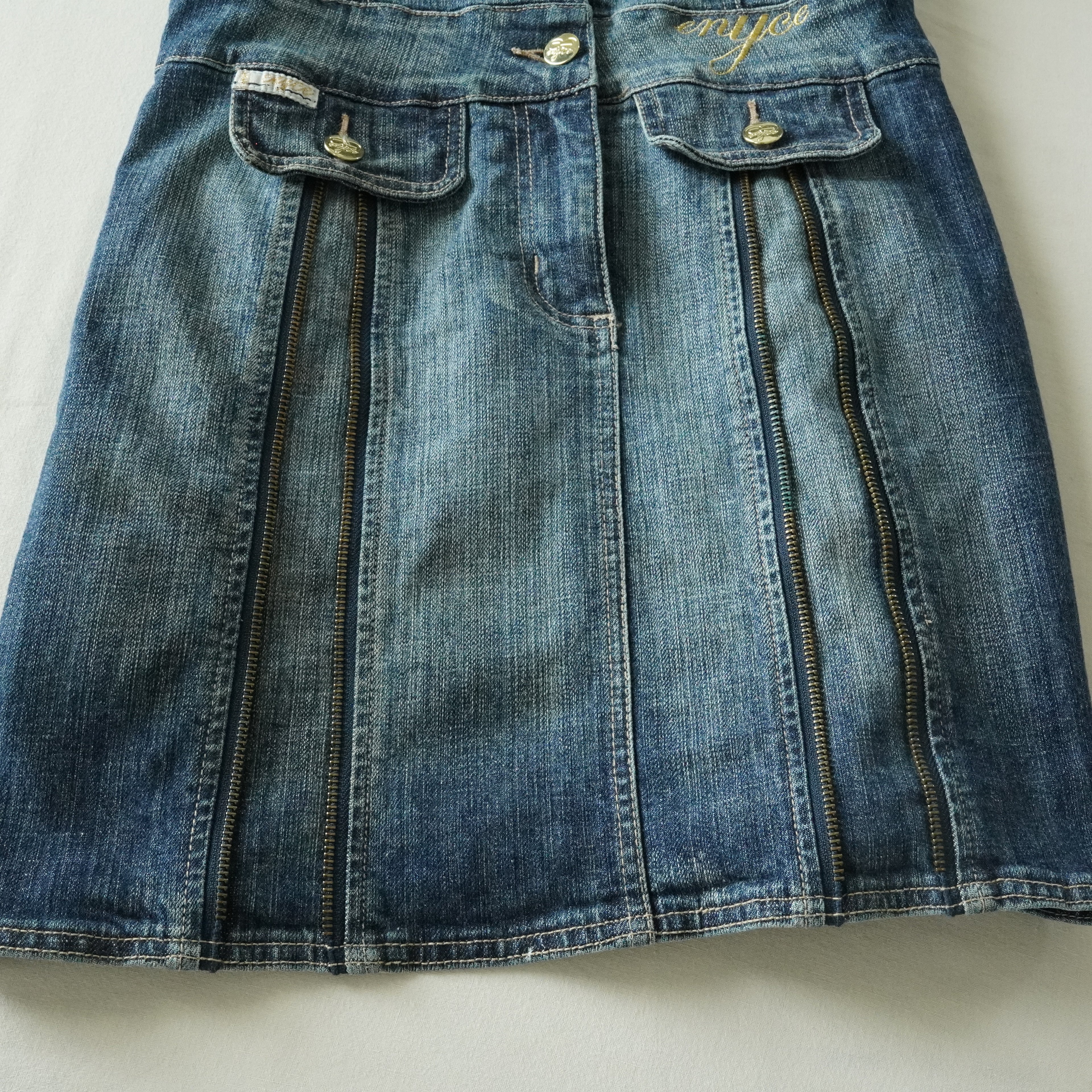Enyce Denim Mini Dress Zip Pocket Strap Dress Blue