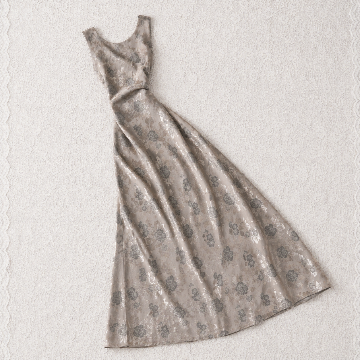 CDC Champagne Floral Jacquard Maxi Dress | Vintage | Size 6