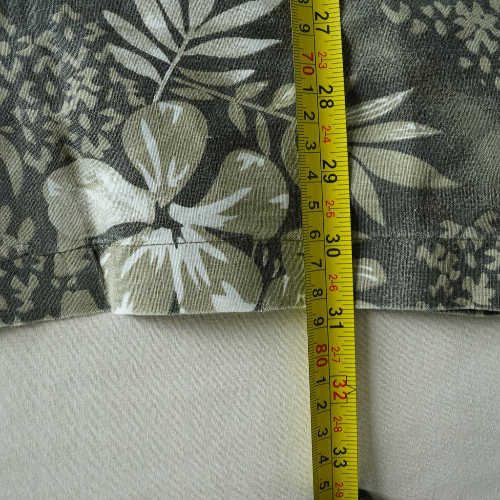 Vintage Bugle Boy Hawaiian Camp Shirt Gray Floral Ramie Cotton Button-Up | XL