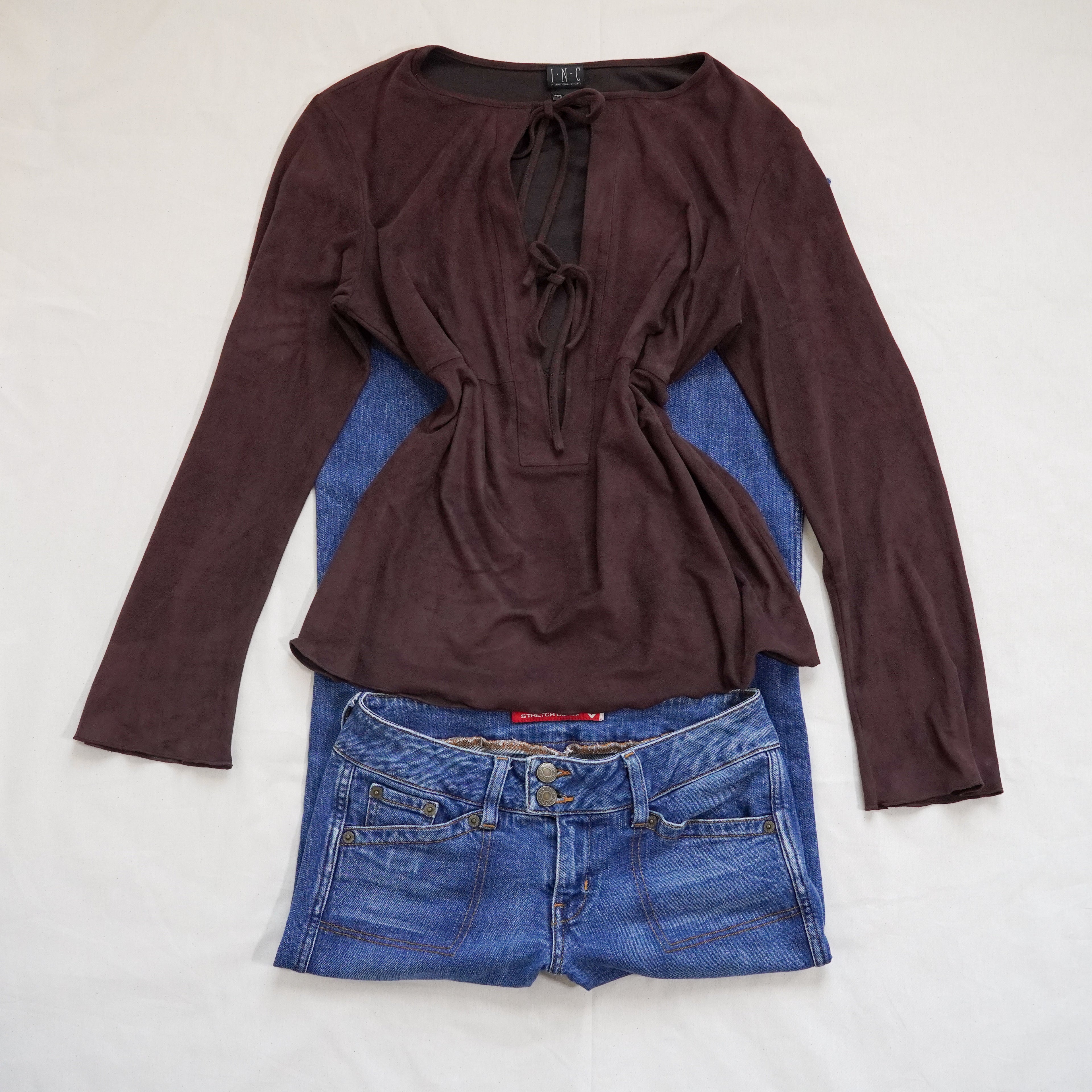 INC International Concepts Faux Suede Tie Front Top | Y2K | Medium