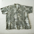 Vintage Bugle Boy Hawaiian Camp Shirt Gray Floral Ramie Cotton Button-Up | XL