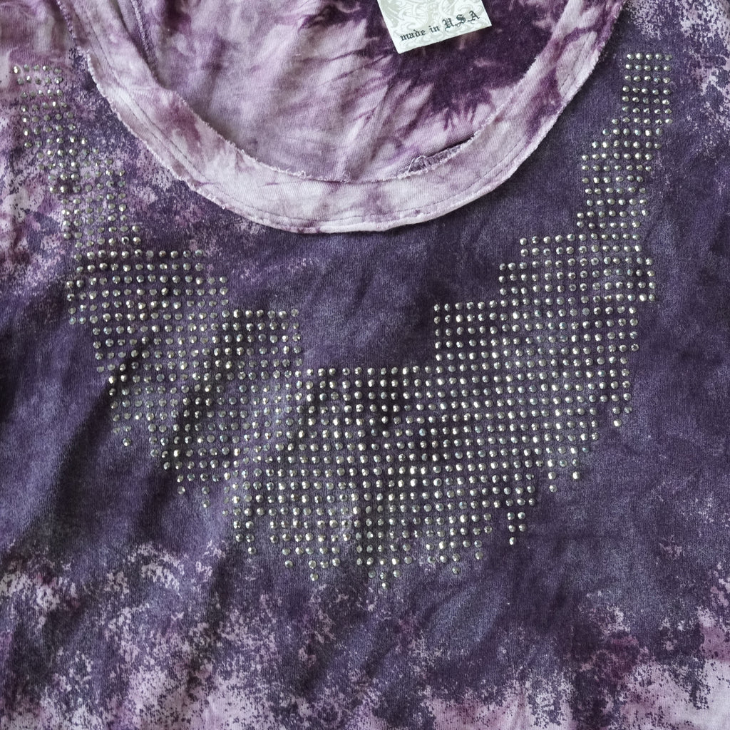 Vocal Purple Tie-Dye Rhinestone Swing Tank Top Made in USA Size Large