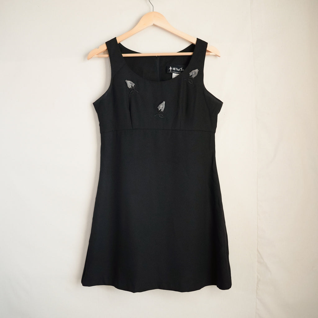 All That Jazz Black Rose Appliqué Mini Dress | Vintage | Size 7/8