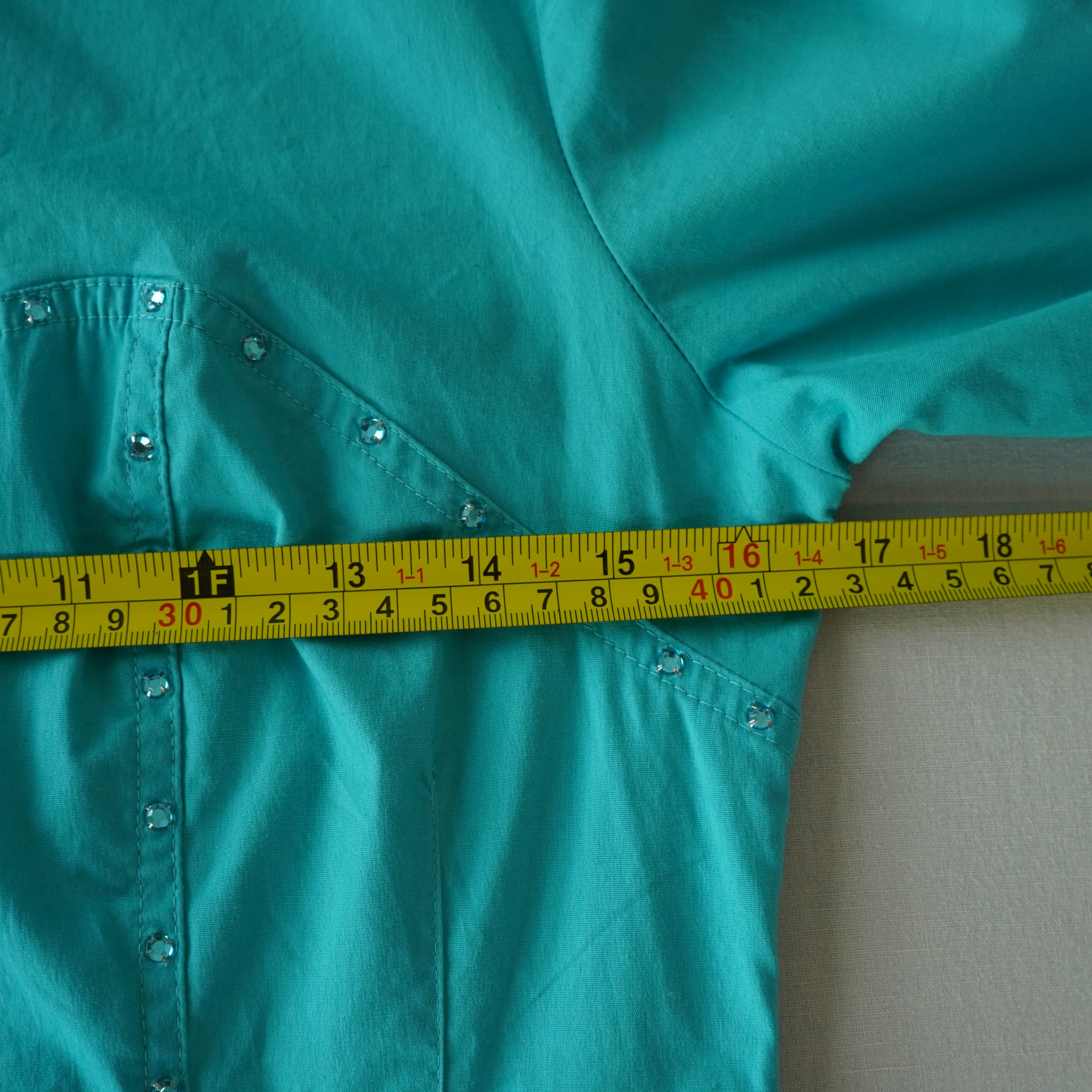 Bebe Y2K Turquoise Jewel Snap Fitted Button-Up Shirt | Small | Made in USA