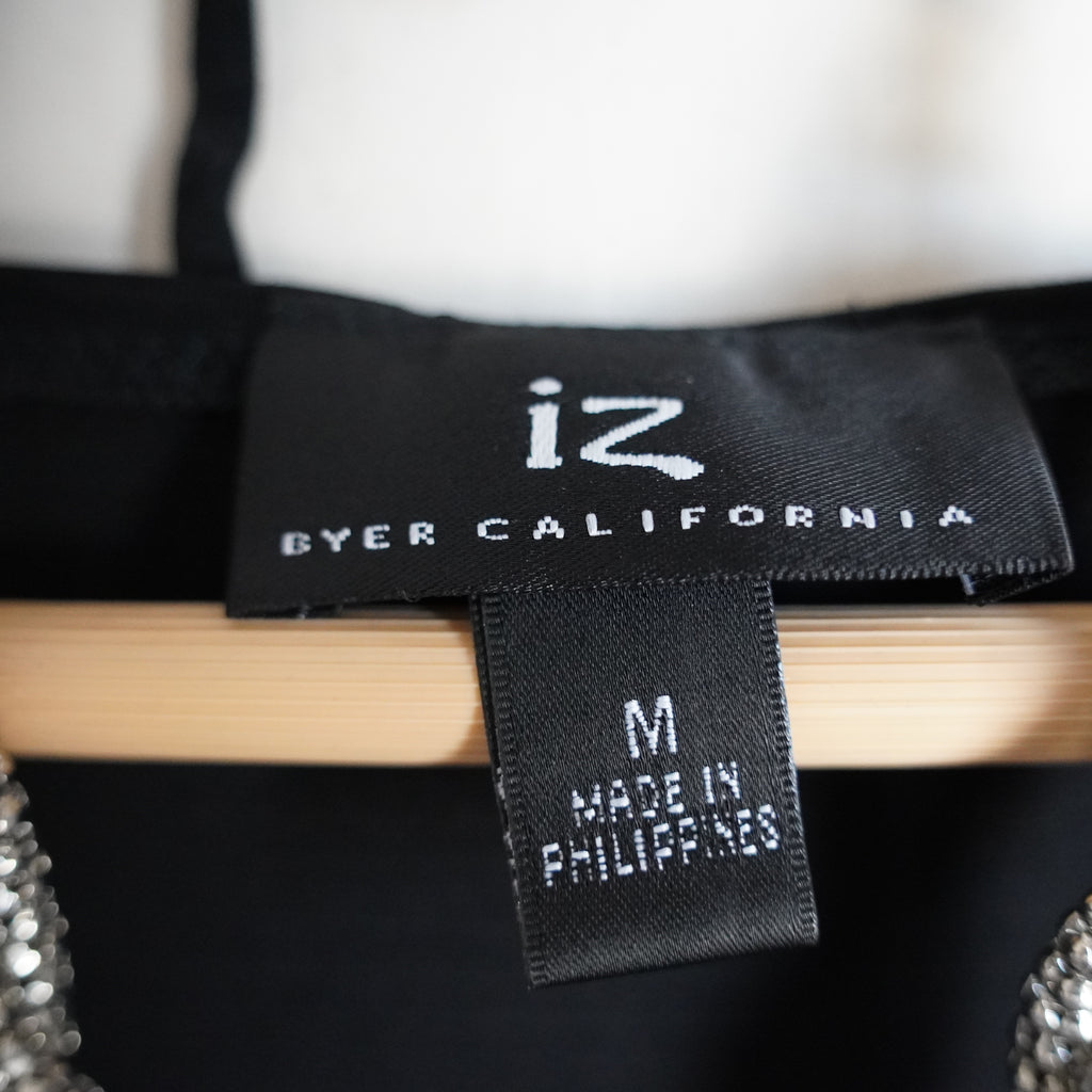 Y2K iZ Byer California Black Cowl Neck Halter Beaded Going Out Top M NWT