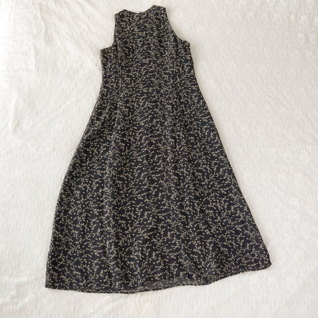 Vintage 90s Jones New York Black Floral Midi Dress | Vintage | 12P