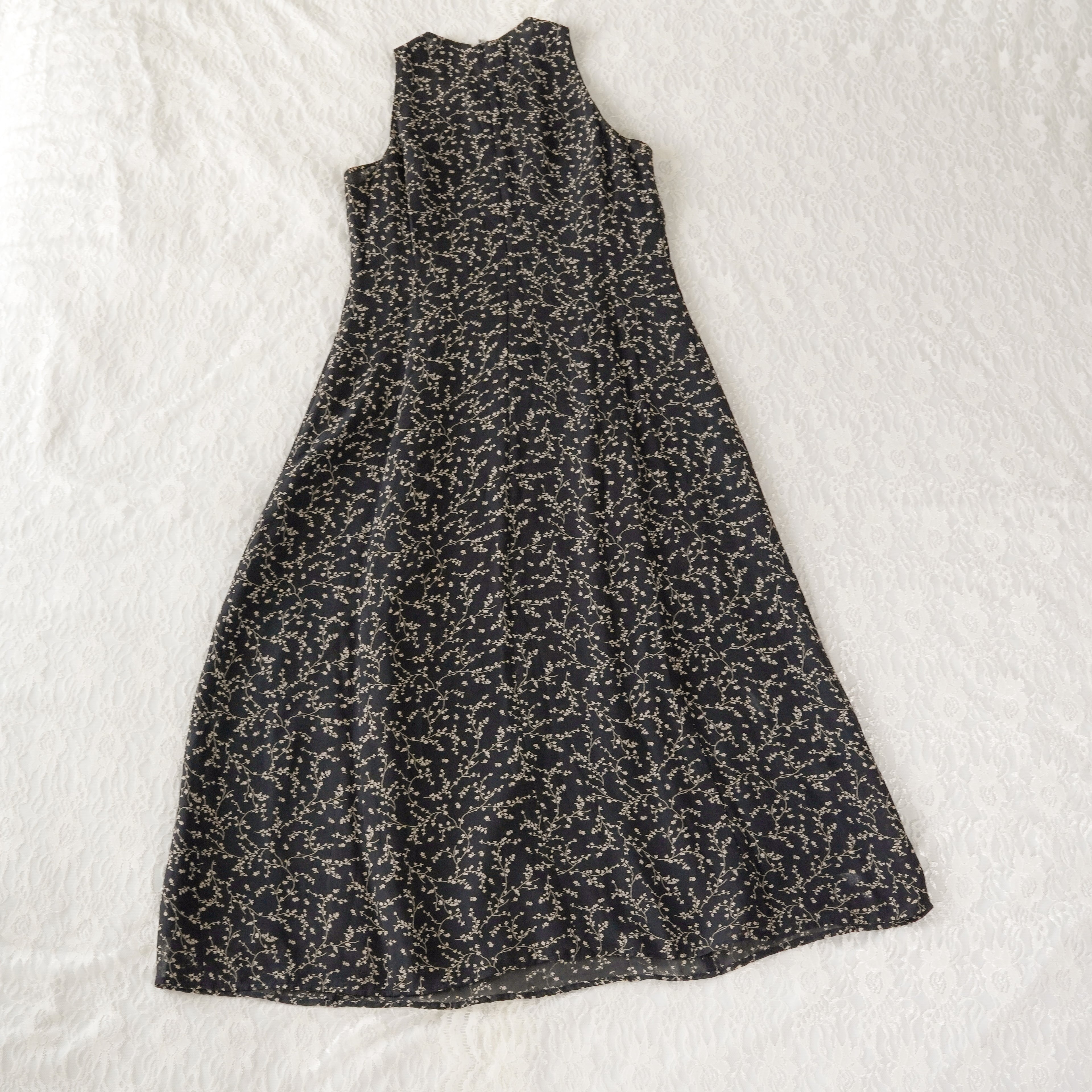 Vintage 90s Jones New York Black Floral Midi Dress | Vintage | 12P