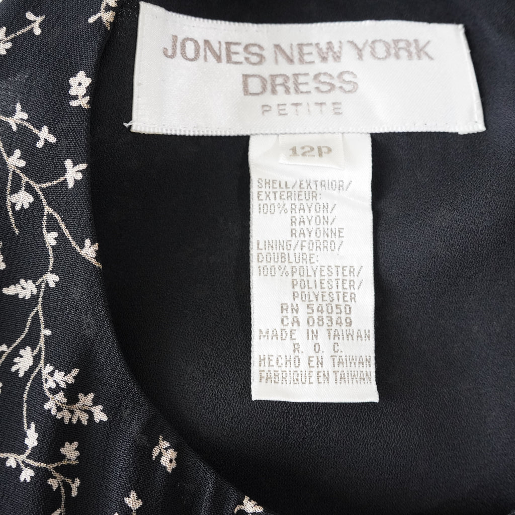 Vintage 90s Jones New York Black Floral Midi Dress | Vintage | 12P