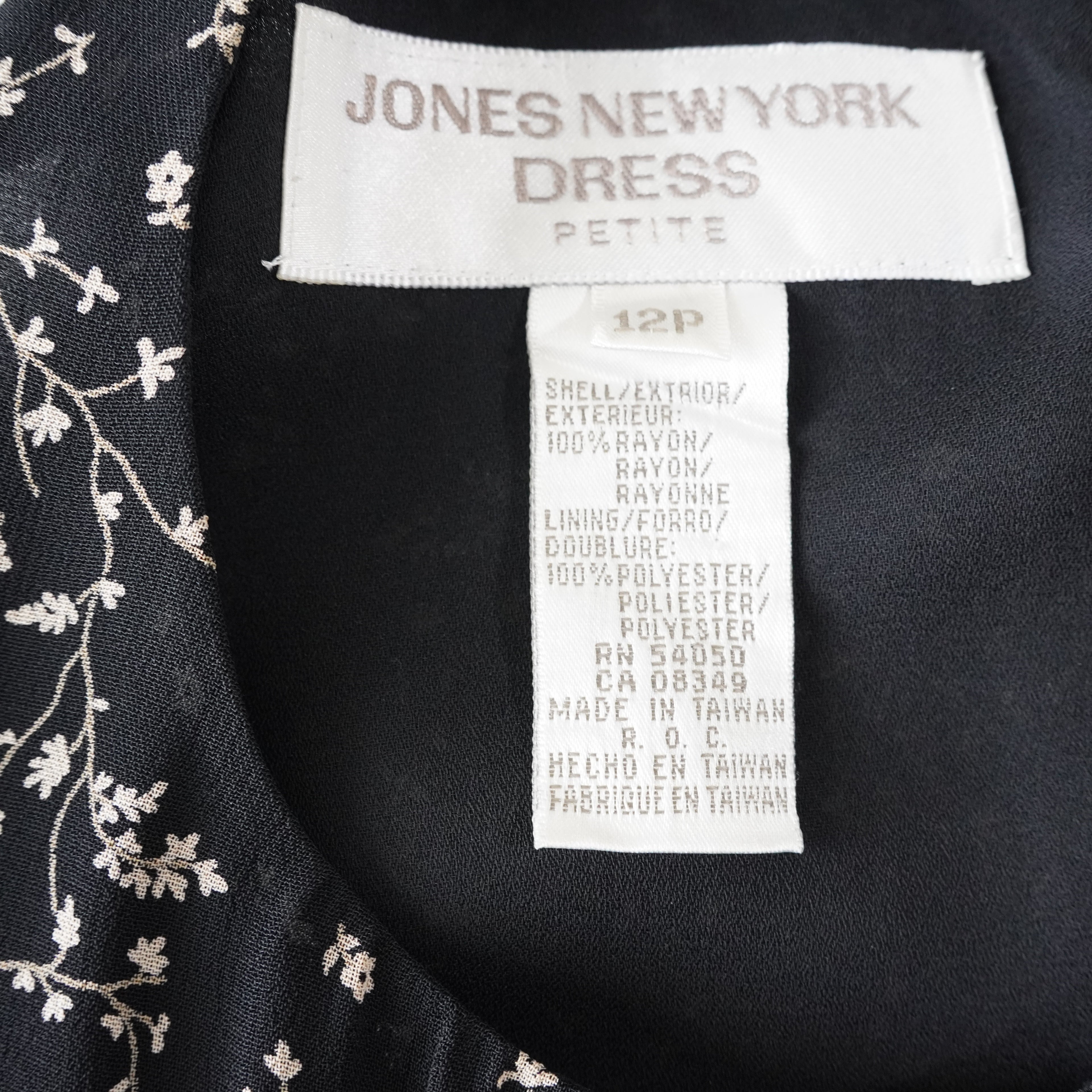 Vintage 90s Jones New York Black Floral Midi Dress | Vintage | 12P
