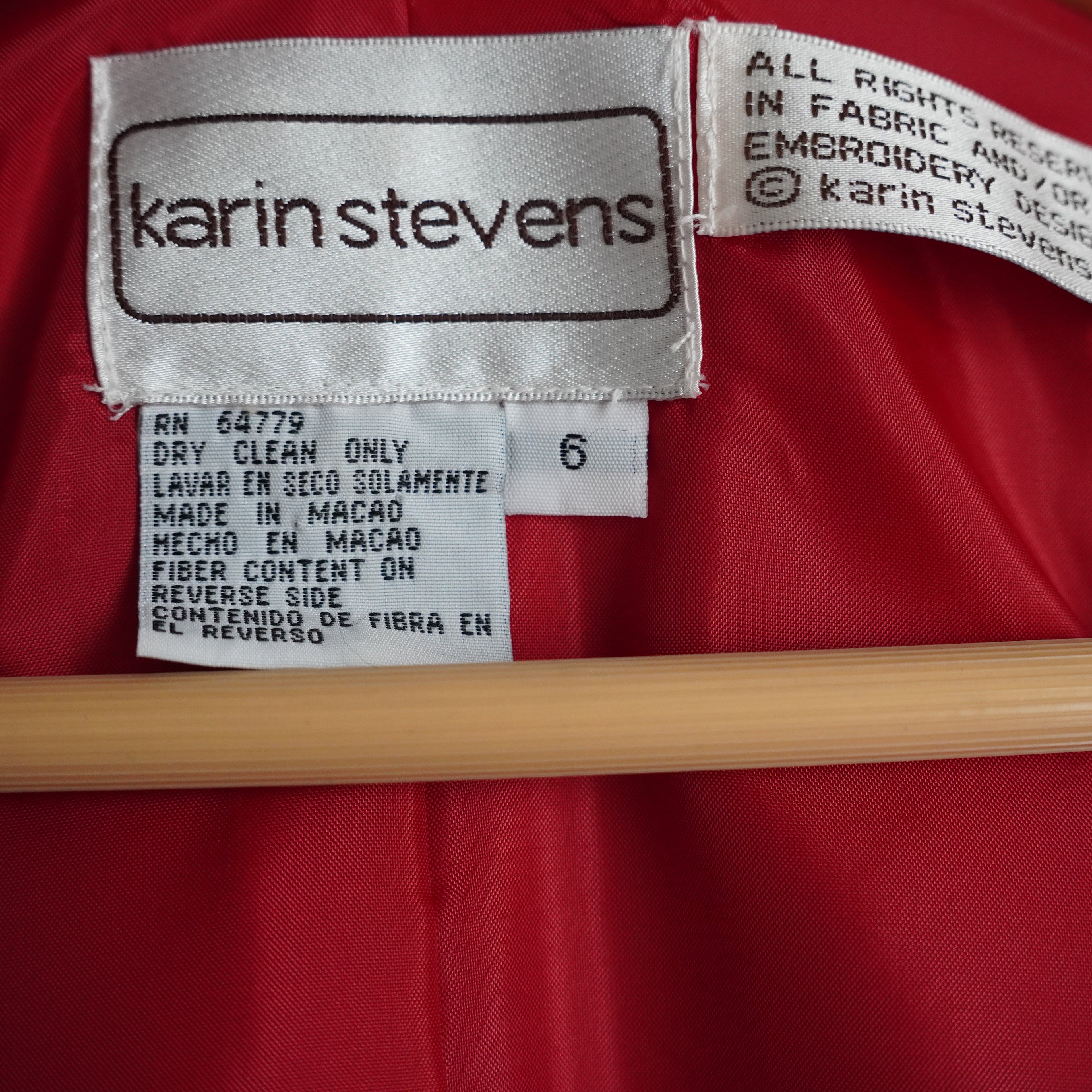 Vintage Karin Stevens Red Embroidered Cropped Jacket Blazer Size 6
