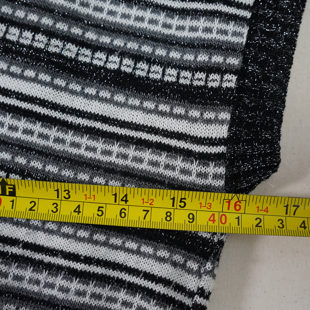 Vintage Say What? Metallic Black Silver Striped Knit Tunic Top Large Made in USA