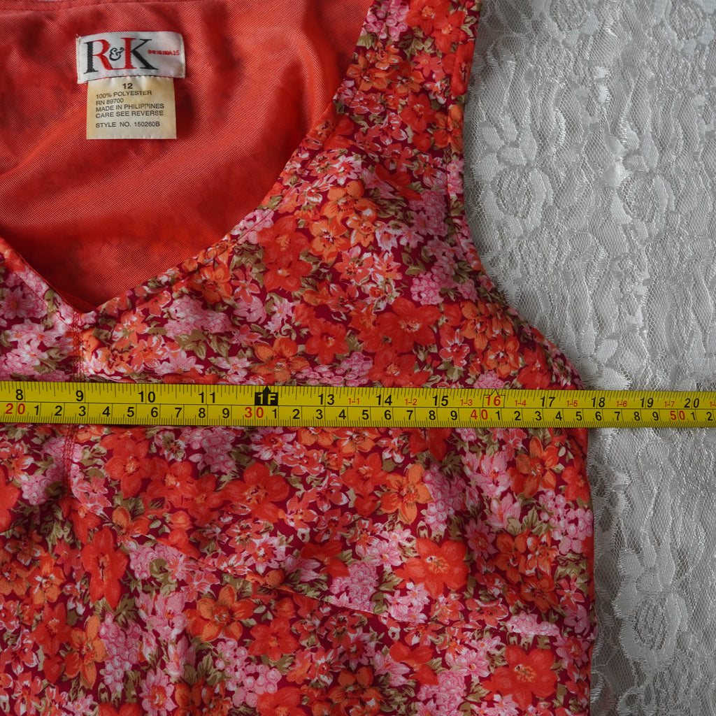 R&K Originals Red Floral Midi Dress | Vintage | Size 12
