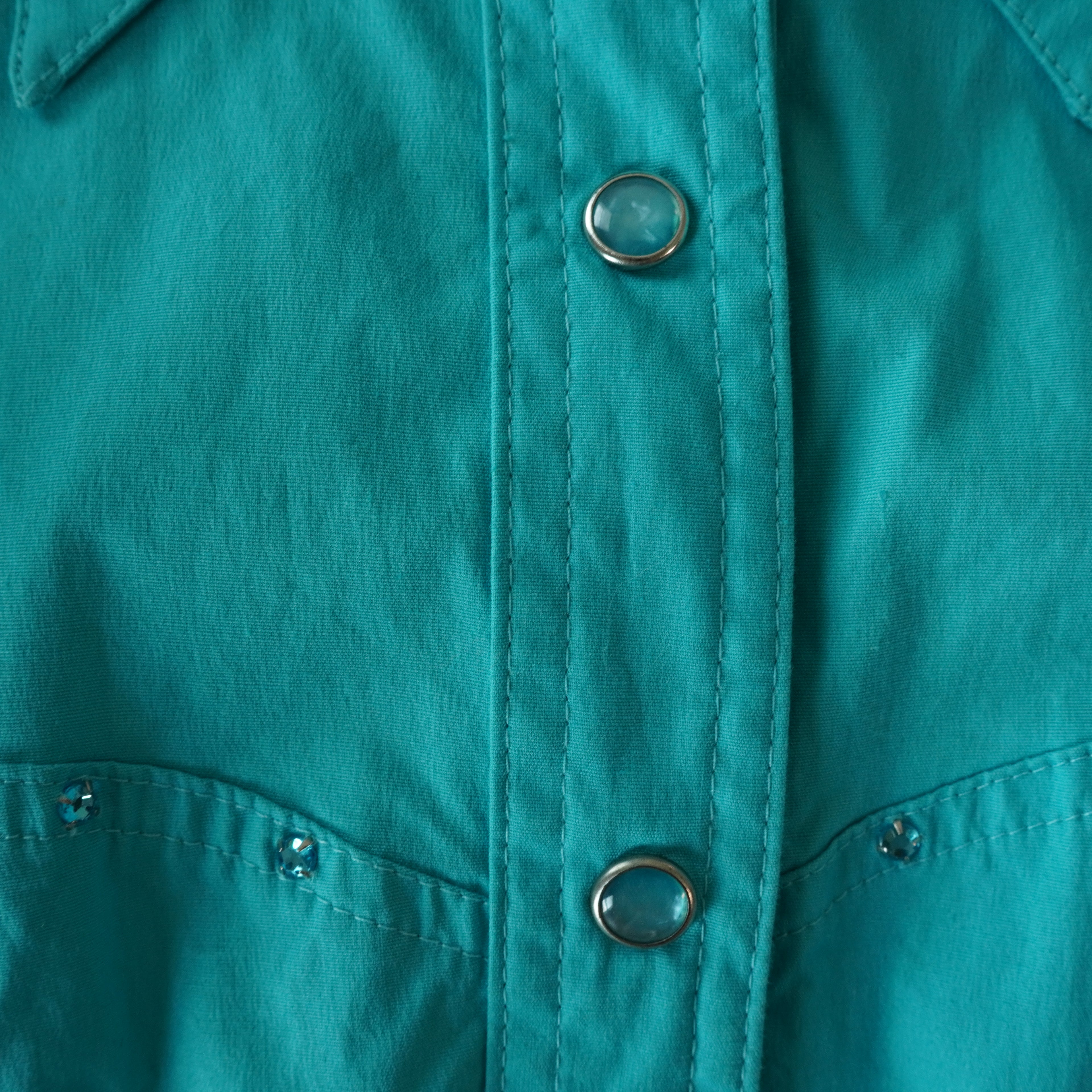 Bebe Y2K Turquoise Jewel Snap Fitted Button-Up Shirt | Small | Made in USA