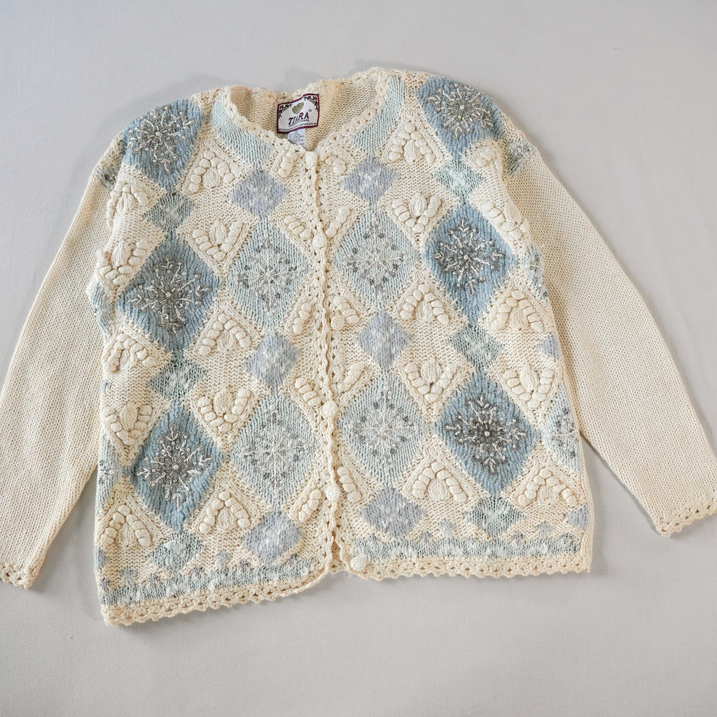 TIARA International Embellished Argyle Cardigan | Vintage | Size M