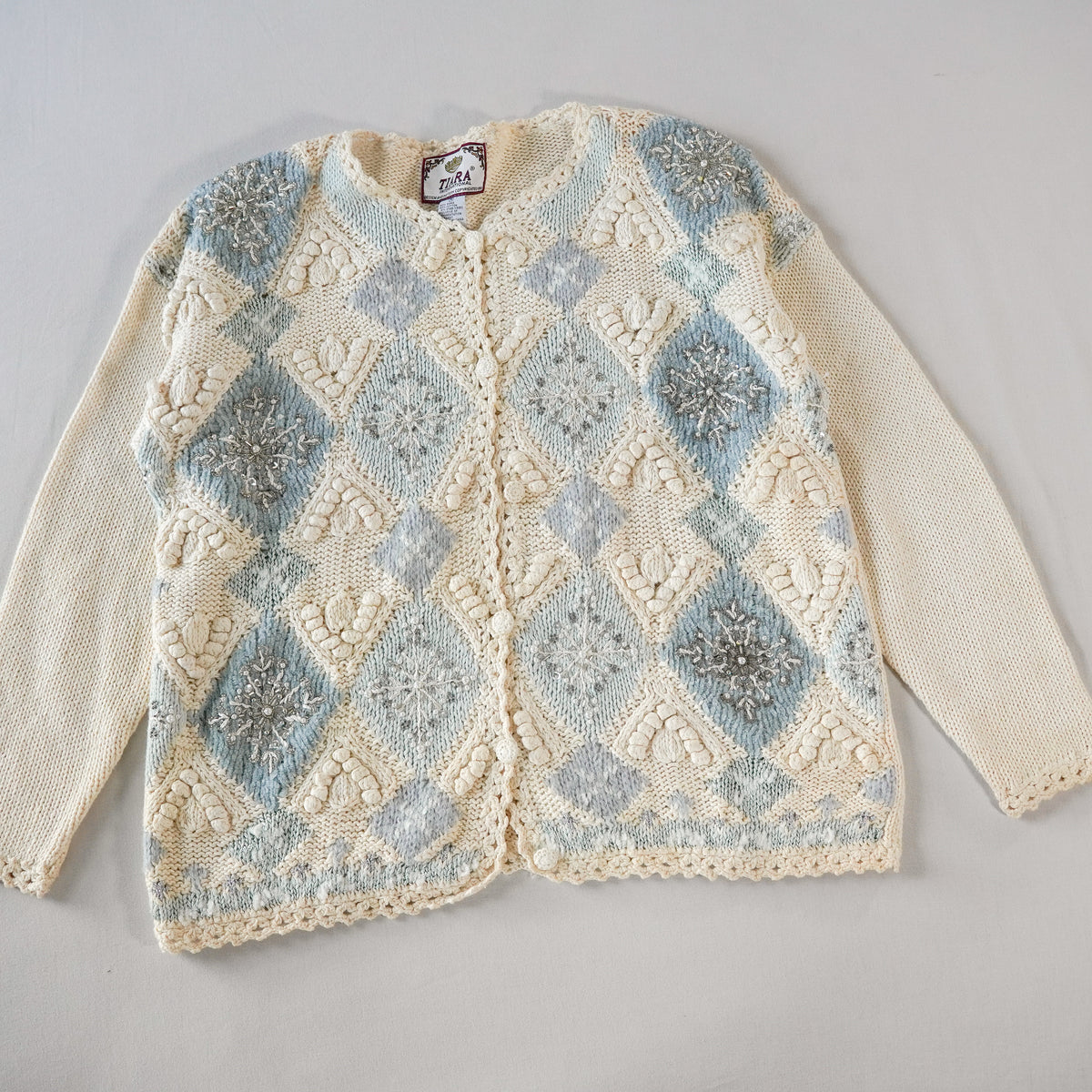 TIARA International Embellished Argyle Cardigan | Vintage | Size M