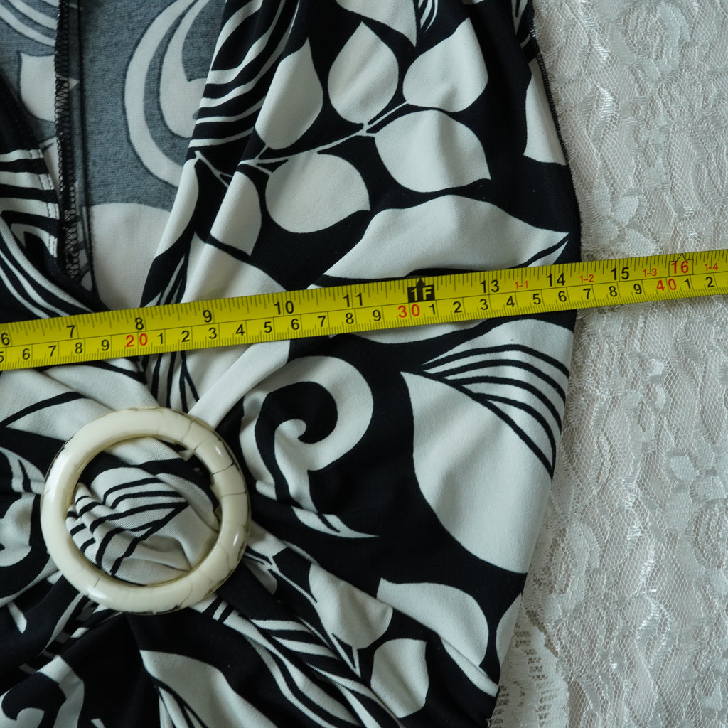 OXOXO Black & White Abstract Ring Accent Midi Dress | Made in USA | Size S