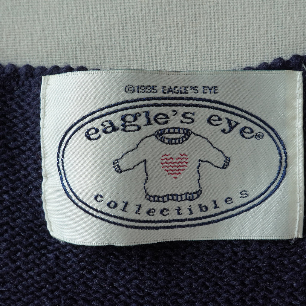 Vintage Eagle's Eye Teddy Bear Knit Sweater Vest Navy Ramie Cotton Cardigan – Size Small