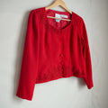 Vintage Karin Stevens Red Embroidered Cropped Jacket Blazer Size 6
