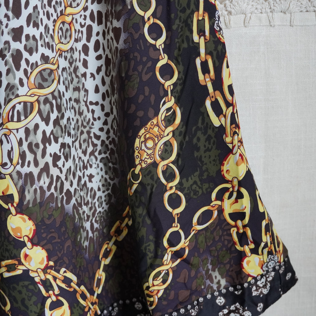 ECI New York Animal Print Gold Chain Jeweled Neck Top | Y2K | Size M