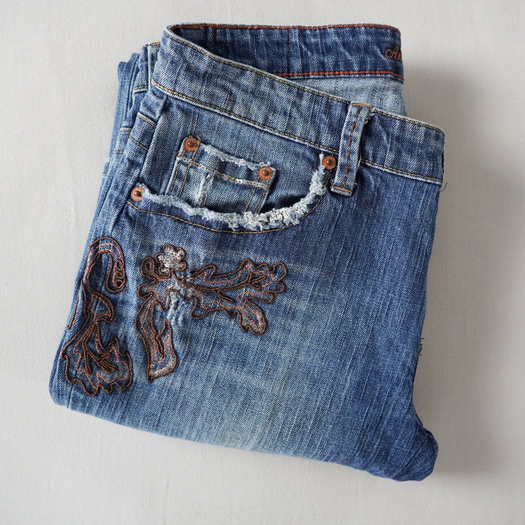 American Eagle Embroidered Sequin Low Rise Bootcut Jeans | Y2K |Size 6