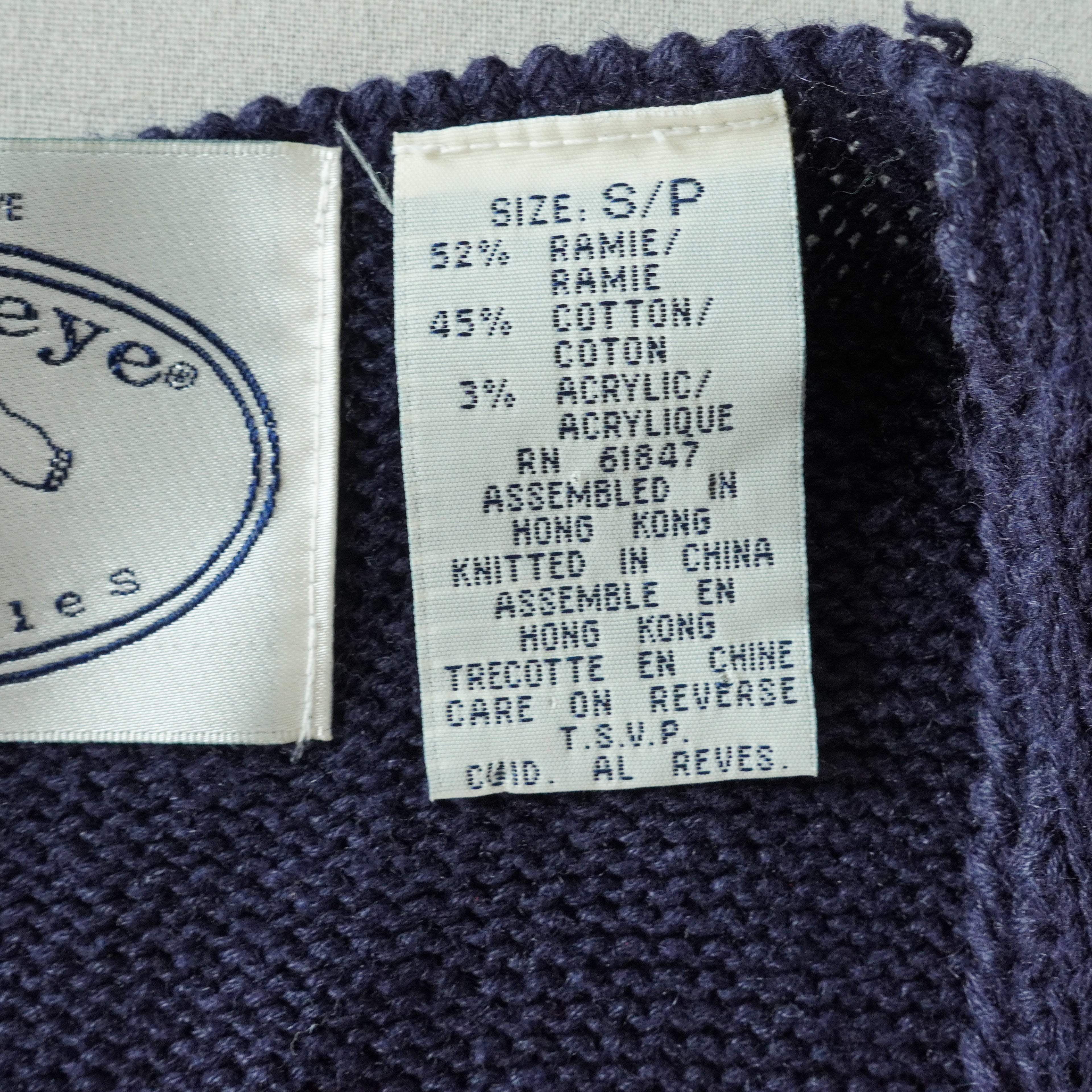 Vintage Eagle's Eye Teddy Bear Knit Sweater Vest Navy Ramie Cotton Cardigan – Size Small