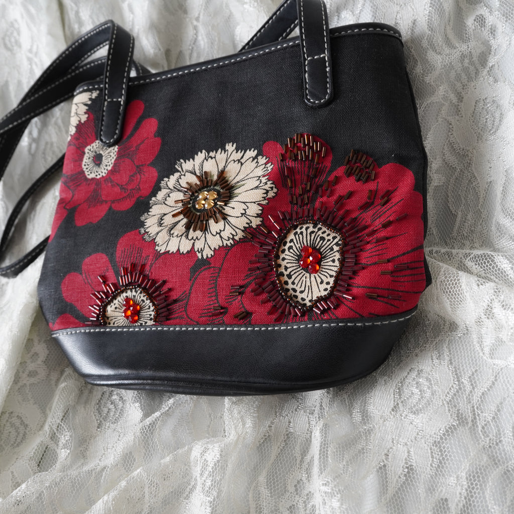 Liz Claiborne Floral Beaded Shoulder Bag