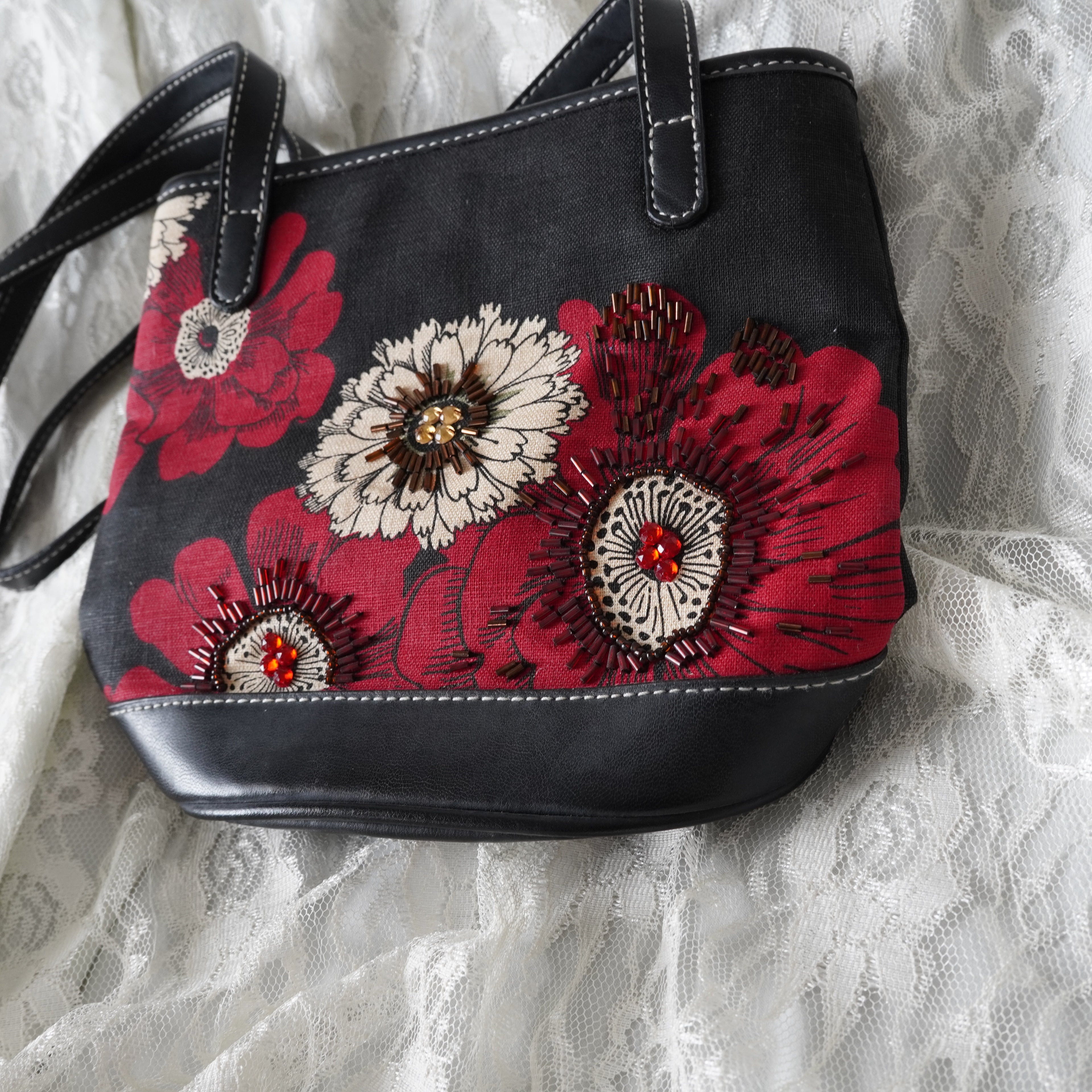 Liz Claiborne Floral Beaded Shoulder Bag