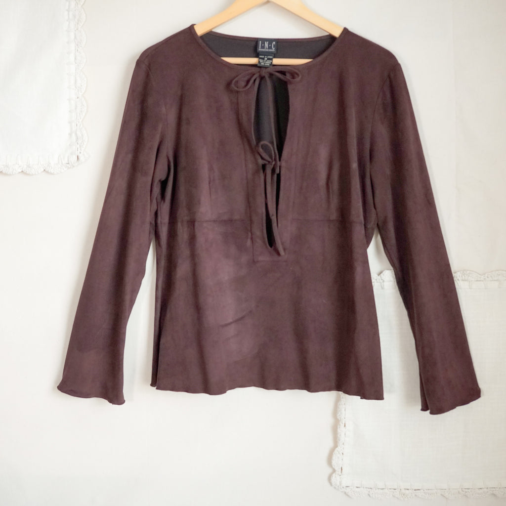 INC International Concepts Faux Suede Tie Front Top | Y2K | Medium