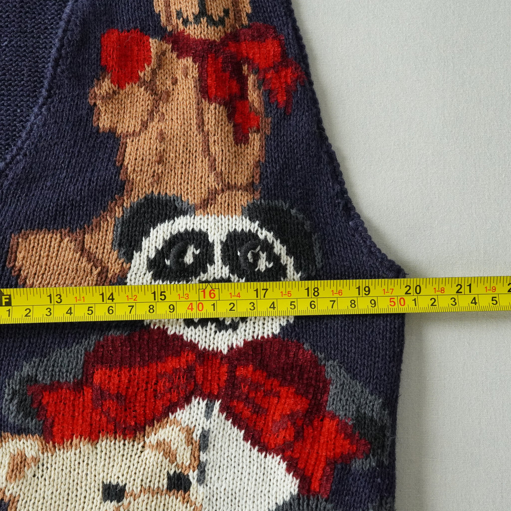 Vintage Eagle's Eye Teddy Bear Knit Sweater Vest Navy Ramie Cotton Cardigan – Size Small