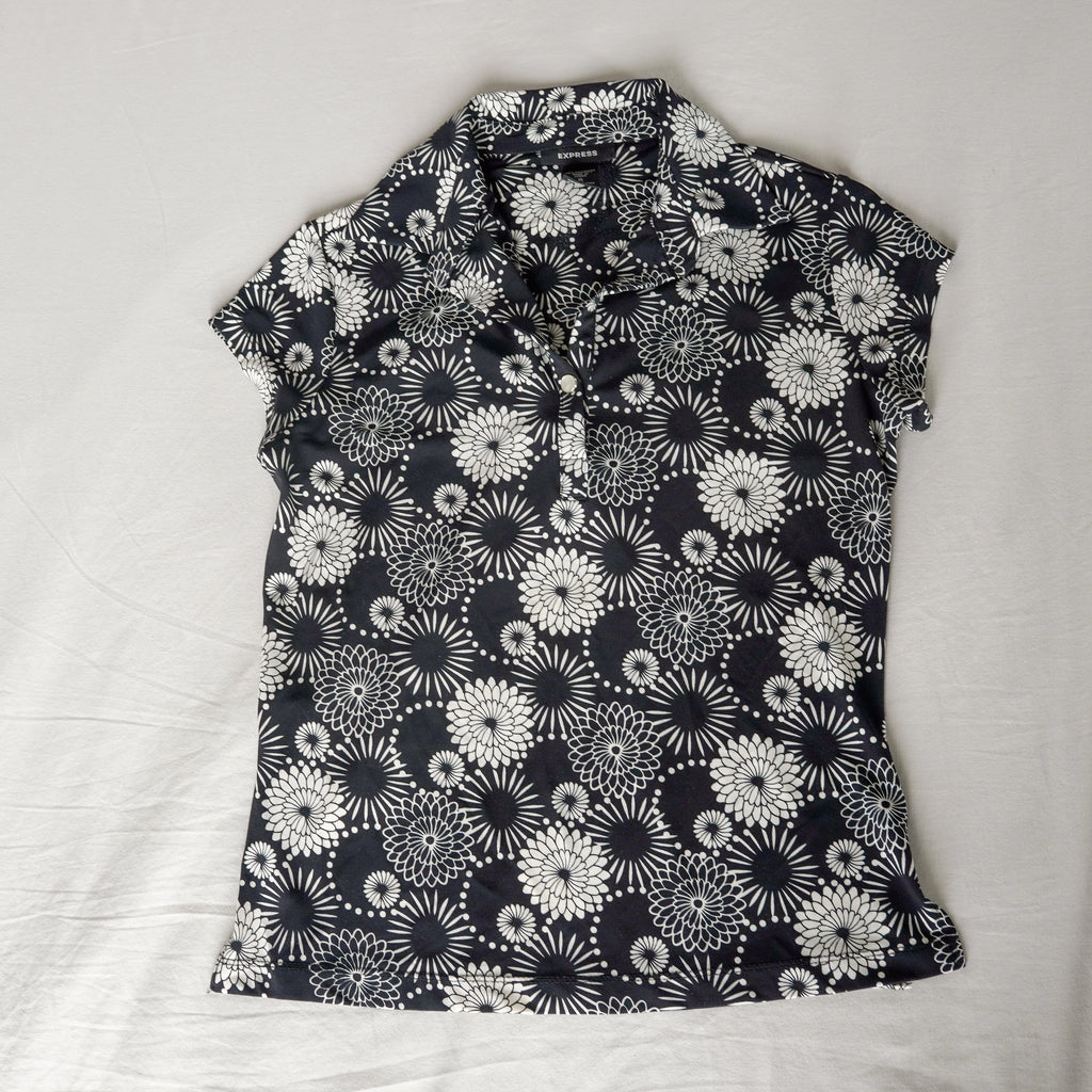 Express Floral Stretch Polo Top | Y2K | Size Small